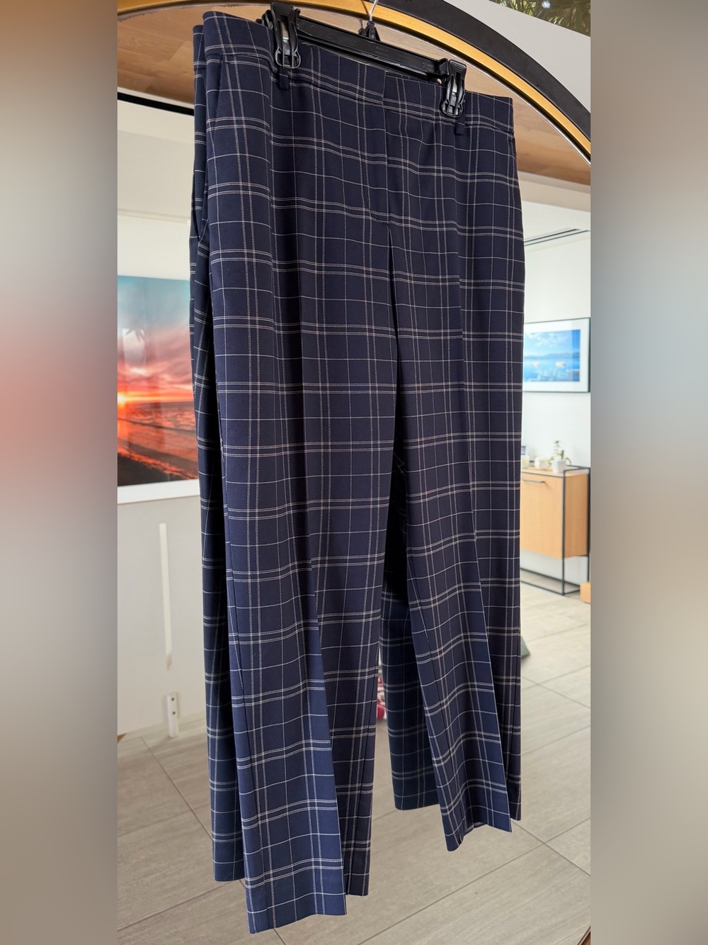 Ann Taylor Navy Blue Plaid The Eva Ankle Pant Mid Rise Trouser Pants 14 Petite